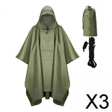 Maxbell 3xHooded Rain Poncho Portable Rain Cape Water Resistant Rainwear for Men Women Green