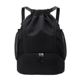 Maxbell Drawstring Backpack Basketball Lightweight Waterproof with Shoes Compartment Black