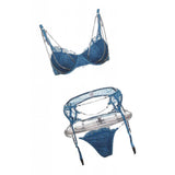 Maxbell Maxbell Crystal Chain Sexy Lingerie Women 3 Piece Lace Bodysuit Bra and Panty Set L