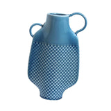 Ceramic Farmhouse Vase Art (Blue) Flowers Display for Entryway Women Kitchen Double Handle