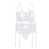 Maxbell Maxbell Sexy Hollow-out Lace 3pcs Lingerie Underwear Nightwear Bra G-String Set XL
