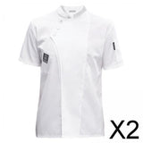 Maxbell 2xChef Jacket Short Sleeve Cooking Clothes Simple Chef Coat for Restaurant White M