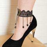 Maxbell Maxbell Retro Black Lace Anklet Crystal Tassel Gothic Jewelry Barefoot Foot Bracelet