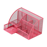 Maxbell Mesh Pen Holder Multipurpose Sturdy 6 Compartments for Office Classroom Pens rose red