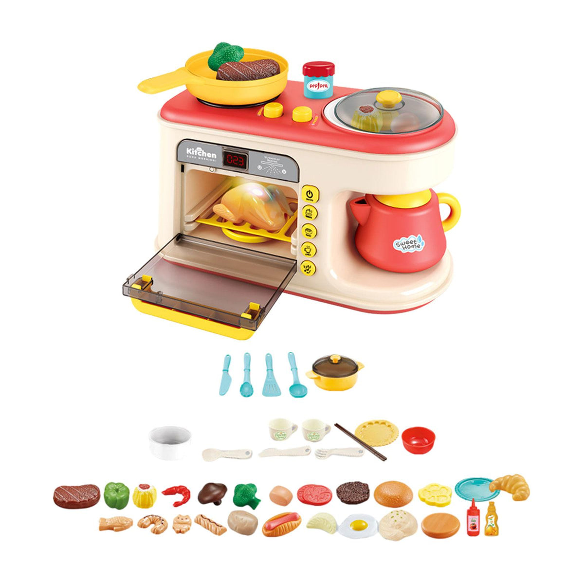 Maxbell Kitchen Playset with Oven Oven Play Kitchen Accessory for Education Birthday red