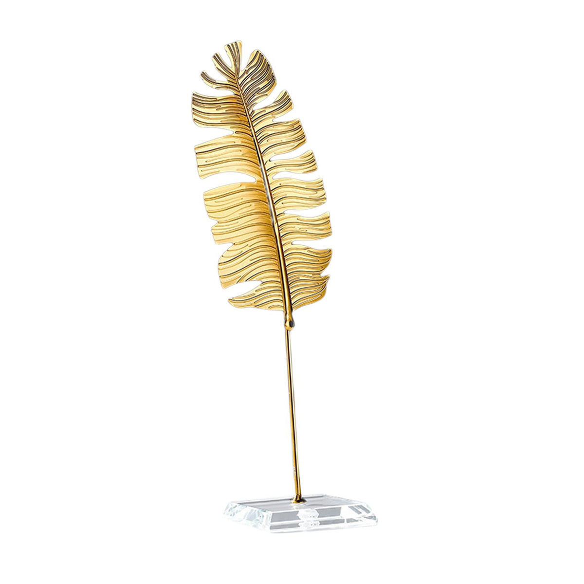 Maxbell Maxbell Metal Leaf Statue Leaf Shaped Figurine Leaf Sculpture for Bar Bookshelf ChickenFeather25.5cm