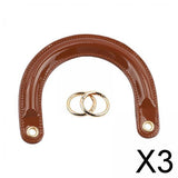 Maxbell 3xPU Leather Handles D Shaped Handle Replacement for Wallet Shoulder Bags Tote Brown Golden Buckle
