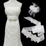 Maxbell Bridal Party Dress Gown SASH Waist Belt White Wrist Corsage Flower Wedding Prom