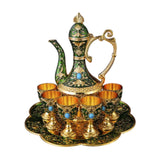 Maxbell Teapot Tea Tray Metal Cups Metal Wine Glass Jug Set for Party Living Wedding green