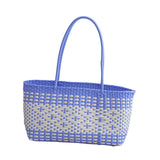 Maxbell Handwoven Shopping Basket Fashion Hand Woven Tote for Camping Outdoor Travel Blue