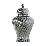 Ceramic Flower Vase Ceramic Ginger Jar with Lid for Bookshelf Party Entrance Silvery