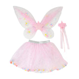 Maxbell 3 Pieces Fairy Wings Tutu Skirt and Stick Set for Girls Cute Princess Cosplay Pink