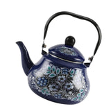 Maxbell Enamel Tea Kettle Sturdy Blue Floral Enamel Pot for Restaurant Party 2.5L