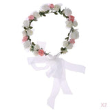 Maxbell 2 Pieces Women's Bridal Flower Hair Wreath Bridesmaid Garland White and Pink