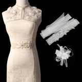 Maxbell Dress Gown SASH Pearl Beaded Waist Belt White Wrist Corsage Flower Wedding Prom