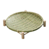 Maxbell Bamboo Woven Basket Tray Round Storage Tray for Vegetables Breakfast Cabinet 30cm Green