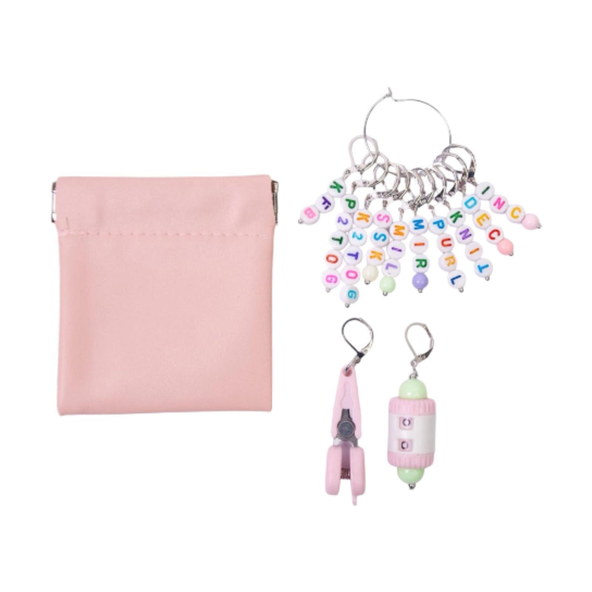 Maxbell Letter Stitch Markers with Scissors Locking Stitch Marker for Crochet Sewing Pink