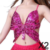 Maxbell 2xSequin Butterfly Crop Top Halloween Party Belly Dance Club Rave Rose Red