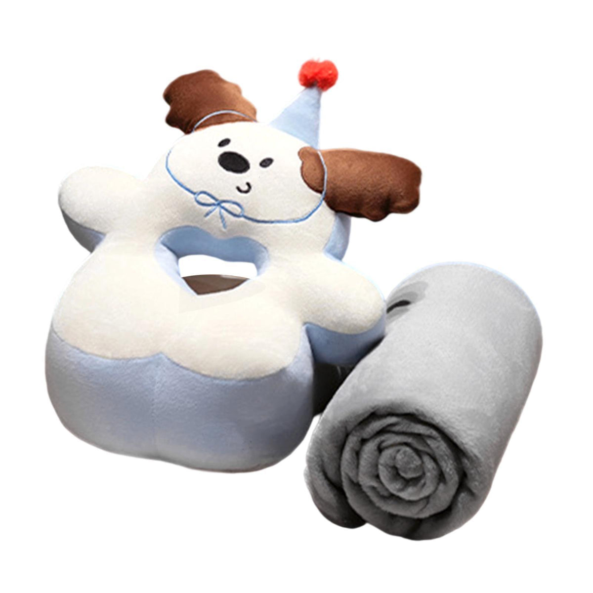 Maxbell Office Desk Napping Pillow Versatile Sleeping Pillow for Travel Bedroom Sofa BrownEar withBlanket