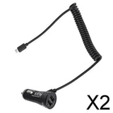 Maxbell 2xMicro USB Car Fast Charger Adapter with Coiled  Cable & Dual Ports