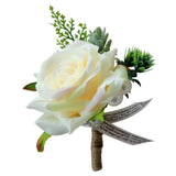 Maxbell 2pcs Wedding Party Rose Silk Flower Boutonniere Corsage Fushia & Champagne