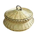 Maxbell Bamboo Woven Basket Fruit Handmade Household Desktop Storage Basket with Lid Natural color