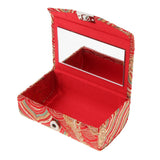 Maxbell 2x Embroidery Jewelry Makeup Double Lipstick Holder Case w/ Mirror Blue Red