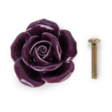 Maxbell a pair Dark Purple Rose Flower Ceramic Kitchen Cabinet Cupboard Handles Pull Knob