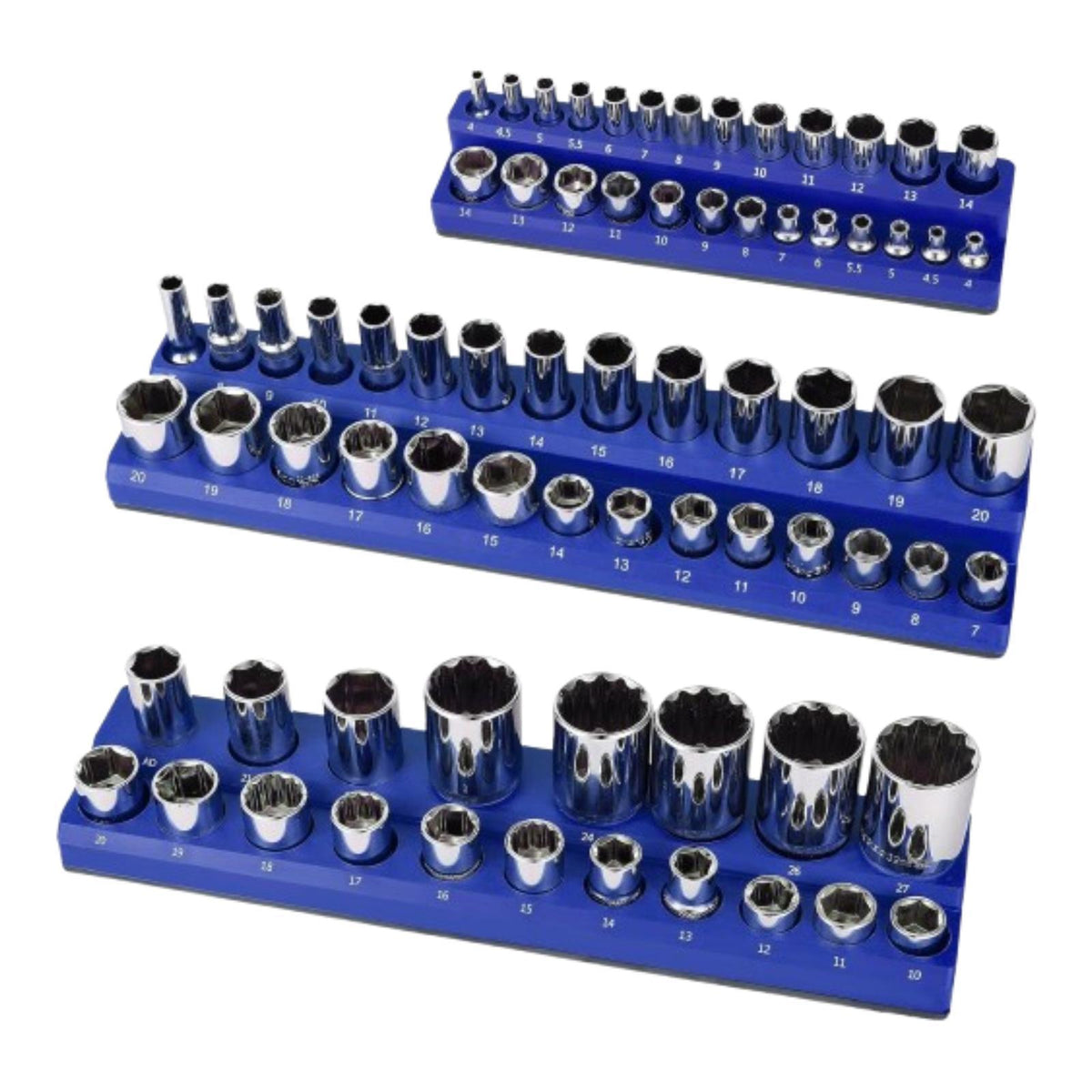 Maxbell 3Pcs Magnetic Socket Organizers Easy to Use Utility Portable for Tool Drawer Blue Metric