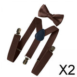 Maxbell 2xMens Suspenders with Bow Tie Y Back Braces for Formal Wear Halloween Cosplay Brown