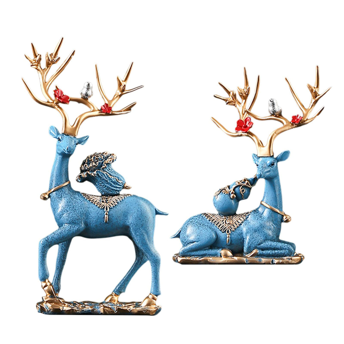 Maxbell Elk Deer Figurines Home Decor Resin Sculptures for Office Bookshelf Tabletop blue