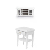 Maxbell Dolls House Miniature White Wooden TV Cabinet Stand & Nighstand Bedside Table
