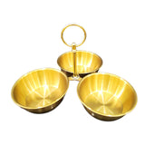 Maxbell Snack Serving Bowl Stainless Steel 3 Compartment for Fruit Sauce Side Dishes Gold