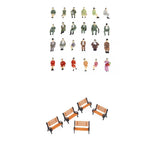 Maxbell 24 Model SEATED People Passanger Figure + 5 Bench Train Railroad Layout HO Scale