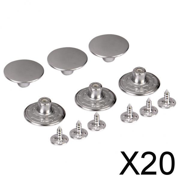 Maxbell 20xJeans Glossy Buttons Hammer on 20mm Pack of 6 Sets Silver