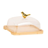 Maxbell Wooden Cake Stand with Cover Butter Dish Cake Plate for Party Kitchen Fridge light brown