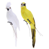 Maxbell 2x Realistic Parrot Artificial Feather Bird Animal Ornament White Yellow