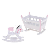 Maxbell 1/12 Dollhouse Miniature Wooden Baby Cradle, Rocking Horse Nursery Room Accs