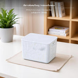 Maxbell Plastic Storage Basket with Lid, Rattandesign Hollow Organizer Box, Multi-Size Desktop Storage Bin for Clothes, Toys, Bathroom, Kitchen, Household, Portable Stackable Storage, Khaki/Ivory/Mixed White Extra Large Storage Box