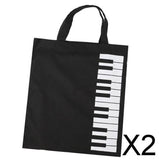 Maxbell 2xPure Cotton Piano Keys Musical Handbag Tote Bag Shopping Bag Gift Black