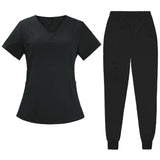 Maxbell Maxbell Female Scrub Set Short Sleeves Machine Washable with Pockets Nursing Uniform M Black