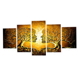 Maxbell 5 Panels HD Modern Abstract Paintings Home Decor Yellow Face Tree Branch