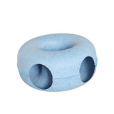 Cat Bed Play Tunnel Round Zip to Detachable Scratching Playing Hut for Bunny Blue