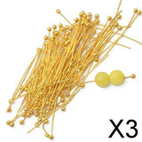 Maxbell 3x100pcs Gold Plated Ball Head Pins 1.18 Inch Length 0.5mm For Jewlery Making