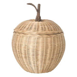 Apple Rattan Storage Basket with Lid for Countertop Living Room Utility Room