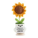 Maxbell Artificial Flower Pot Small Potted Knitted Flower Handmade Crochet Sunflower White Pot 7cmx15cm