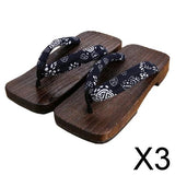 Maxbell 3xJapanese Clogs Slippers Geta Sandals Flip Flops for Men Women Blue Square 44