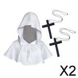 Maxbell 2xHalloween Death Cape Cowl Costume Hooded Poncho for Unisex Adults Women Men White