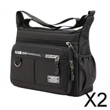 Maxbell 2xMen Shoulder Bag with Zipper Closure Girls Oxford Multilayer Pocket Tote Bag black