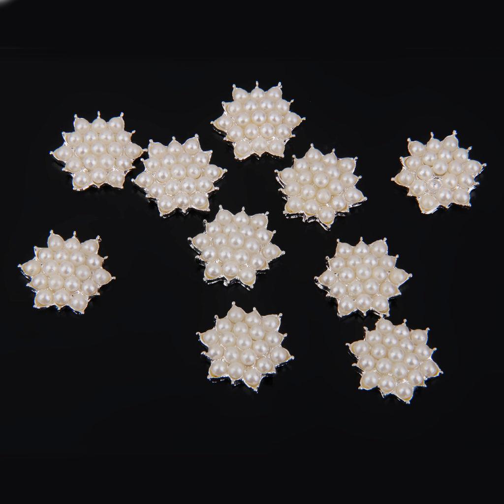 Maxbell Maxbell 10pcs Crystal Pearl Flower Embellishments Buttons Flatback 17mm